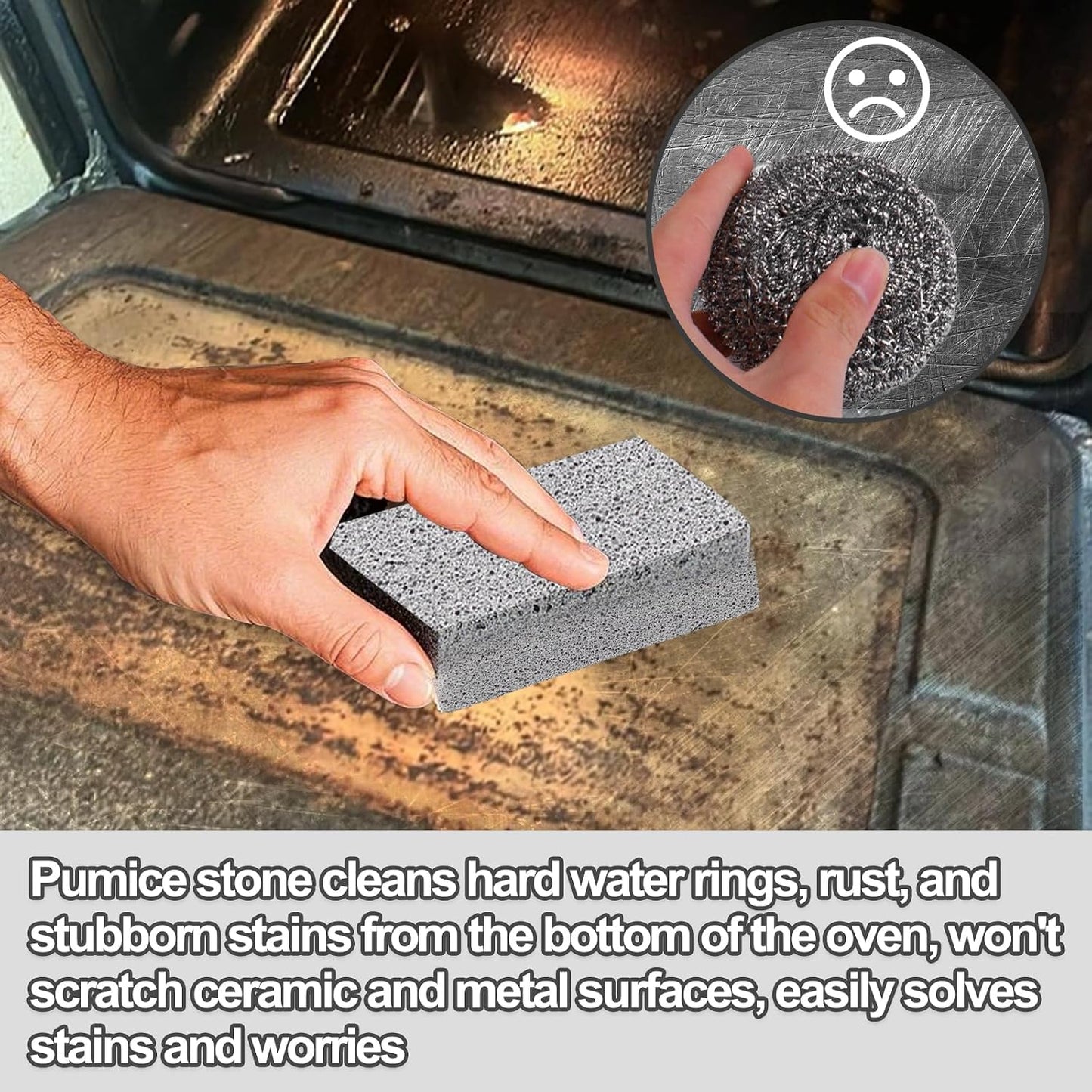 Heavy Duty Oven Cleaning Tools Kit,Oven Cleaner Brush Accessories | 1pcs Crevice Cleaning Brush,1pcs Razor Blade Scraper,1pcs Pumice Stone,1pcs Steel Wool Scrubber,2pcs Scrub Sponges
