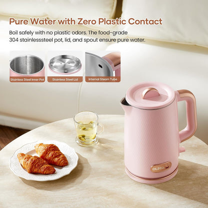 OLEGA Electric Tea Kettle: 1200W Fast Boil Electric Water Kettles 1.5L | Stainless Steel Kettle; Large Electric Water Kettle; Plastic Free Teapot; Auto Shut-Off Water Boiler; Fast Boil Kettles
