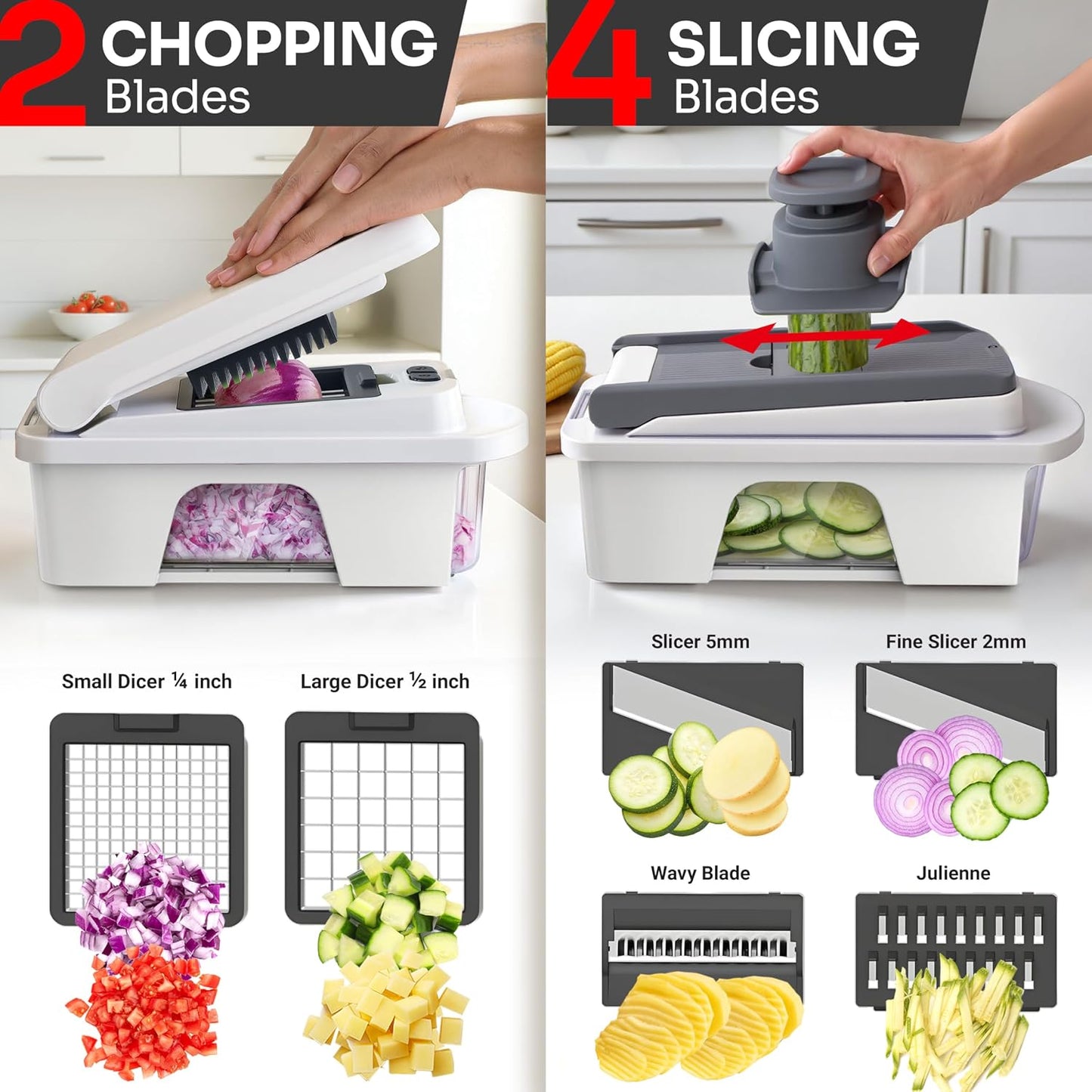 Mueller The Real Original Pro Vegetable Chopper & Mandoline Slicer, 10-in-1 | since 2013, 8 Blade Food Veggie Chopper, Onion Vegetable Cutter with Container, Kitchen Gadgets & Essentials