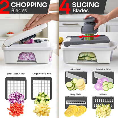 Mueller The Real Original Pro Vegetable Chopper & Mandoline Slicer, 10-in-1 | since 2013, 8 Blade Food Veggie Chopper, Onion Vegetable Cutter with Container, Kitchen Gadgets & Essentials