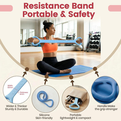 Figure 8 Resistance Band with Handles, Silicone Exercise Elastic Bands for Working Out Home Gym Office Travel, Non-Slip Full Body Arm Back Shoulder Stretch Bands for Yoga Pilates Women