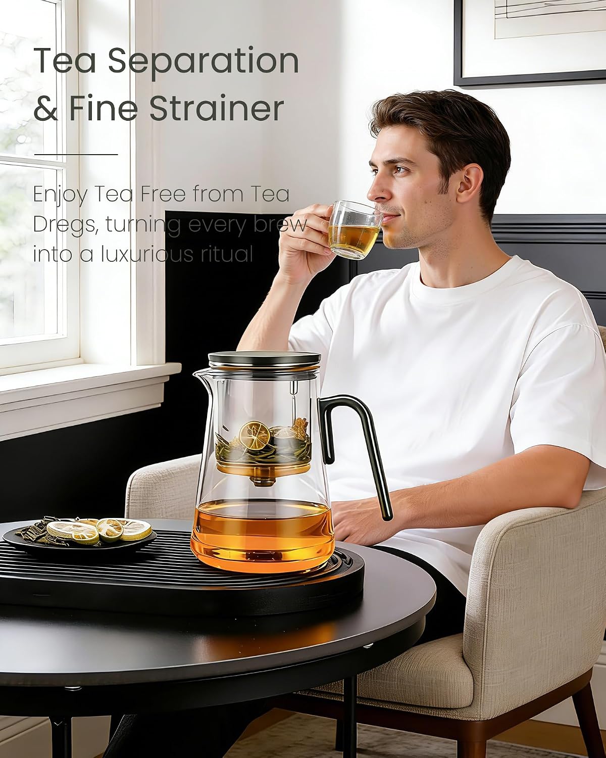 ZENS Magnetic Glass Infuser Teapot for Loose Tea, 27oz Walnut Wood Handle | Magic Teapot with Infuser, Echanted Tea Maker, Mess-Free Loose Leaf Tea Diffusers for Tea lover Gifts
