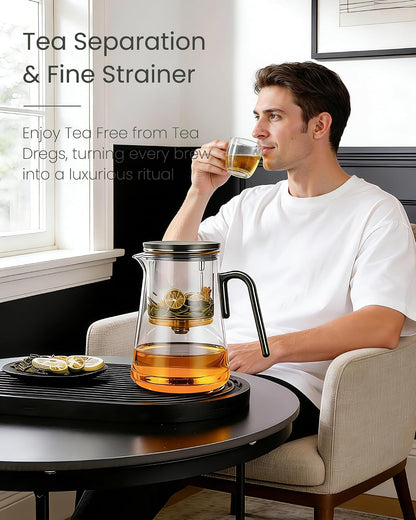 ZENS Magnetic Glass Infuser Teapot for Loose Tea, 27oz Walnut Wood Handle | Magic Teapot with Infuser, Echanted Tea Maker, Mess-Free Loose Leaf Tea Diffusers for Tea lover Gifts