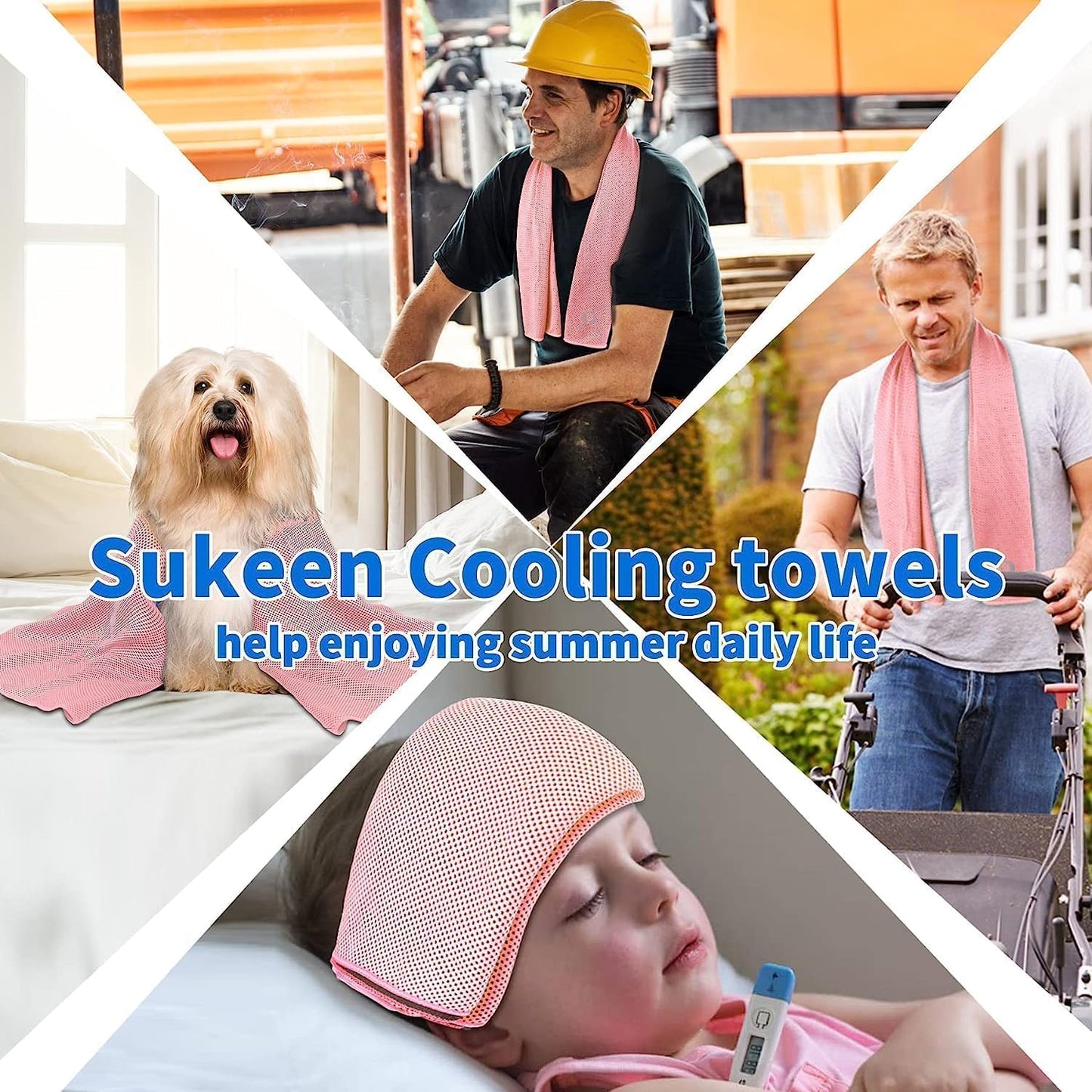 Sukeen Cooling Towels 6 Pack (40"x12"), Cooling Neck Wraps, Ice Towels, Microfiber Breathable Cooling Towel for Hot Weather, Sweat Towel for Gym, Sport, Running, Golf, Workout, Camping, Fitness