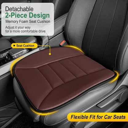kingphenix Memory Foam Car Seat Cushion for Driver and Office Chair Comfort | 1.2-Inch-Thick Memory Foam Seat Pad, Soft, Breathable Fabric, Non-Slip Silicone Bottom for Long Drives and Office Use, Black
