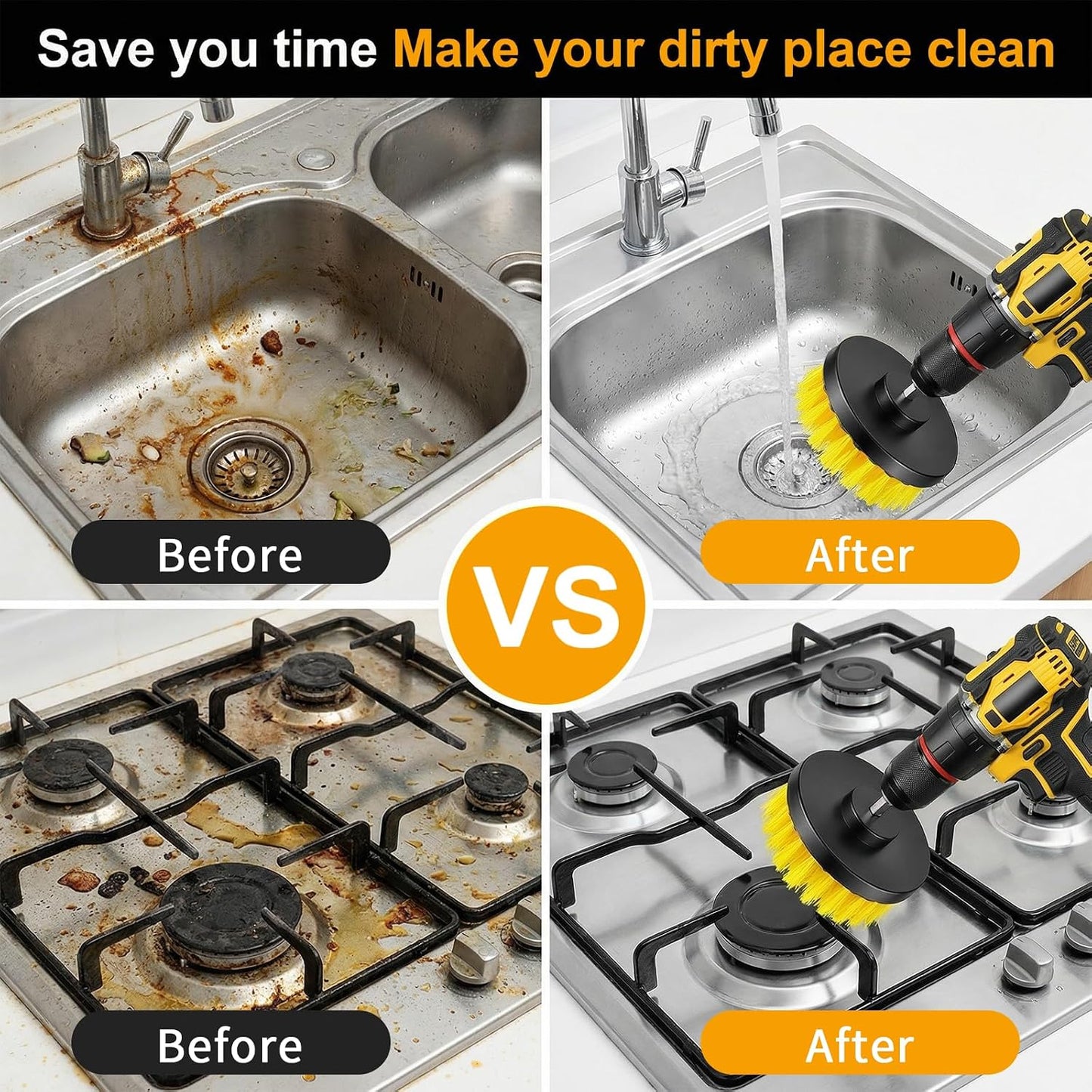12 Pcs Drill Brush Attachment, 4 Inch Power Scrubber Cleaning Kit Multi Purpose Set Brushes for Kitchen Tile Bathroom Surfaces Tub Grout Shower Auto Car Boat
