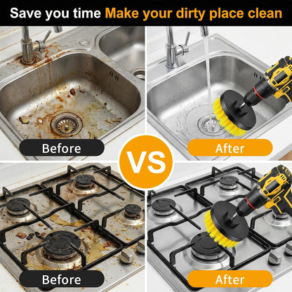 12 Pcs Drill Brush Attachment, 4 Inch Power Scrubber Cleaning Kit Multi Purpose Set Brushes for Kitchen Tile Bathroom Surfaces Tub Grout Shower Auto Car Boat