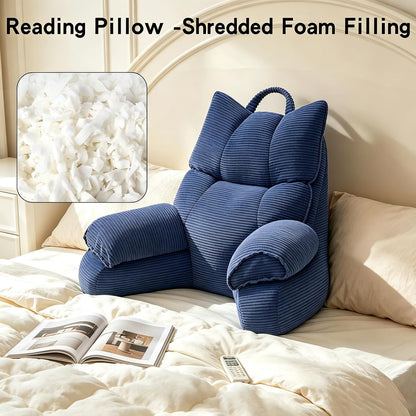 Reading Pillow for Bed with Arms, Back Support, Memory Foam（Grey Black） | Reading Pillow for Bed with High Arm Rests, Back Support Pillow for Sitting Up, Shredded Memory Foam for Reading, TV & Gaming