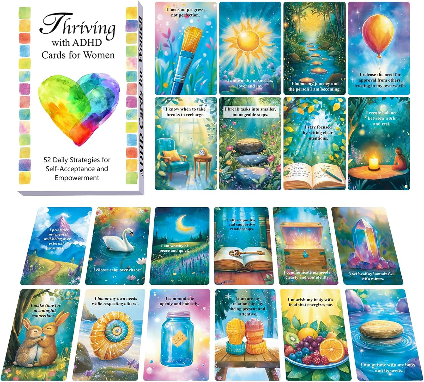 ADHD Coping Skills for Adults Teens | Therapy Tools Cards for Women | ADHD Activity Flashcards to Improve Productivity | Executive Functioning Mindset & Mindfulness Cards