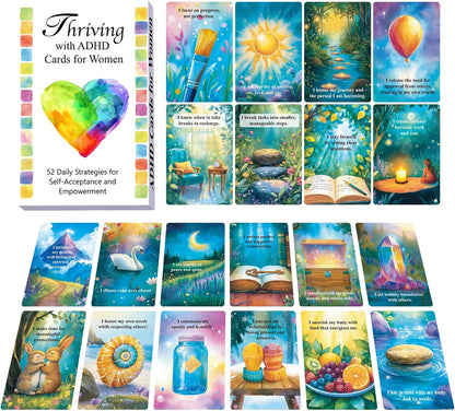 ADHD Coping Skills for Adults Teens | Therapy Tools Cards for Women | ADHD Activity Flashcards to Improve Productivity | Executive Functioning Mindset & Mindfulness Cards