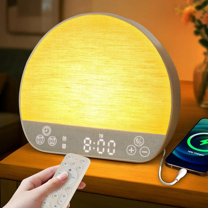 JONRRYIN Sunrise Alarm Clock Wake Up Light for Heavy Sleeper with Remote | 37 White Noise Sounds, Tap Snooze, Bluetooth, USB Charging, 15 Color Night Light, Ideal for Kids, Adults, Reading & Nursery