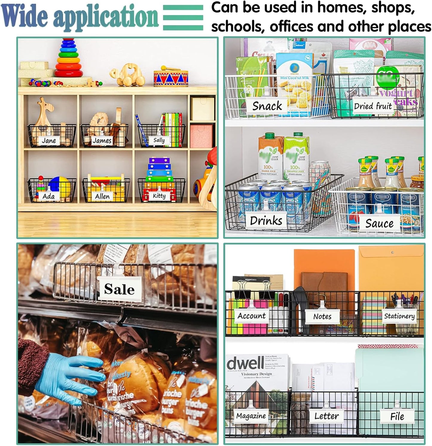 Wire Shelf Label Holder, ELEMGULY 35PCS Plastic Basket Label Holders with Tight Snap Lock, Reusable Bins Basket Labels Clip with Paper Label Inserts for Home Market Office (3 x 1.38 Inch)