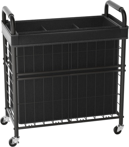 110L Rolling laundry Sorter Hamper Basket 2 Section with Wheels | Laundry Cart with Removable Bag, Clothes Organizer, Bedroom, Bathroom, Laundry Room, Dorm Use