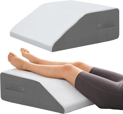 8" Leg Elevation Pillow, Memory Foam Wedge Pillow for Leg & Knee Support | Knee, Hip & Ankle Support. Elevates Legs For Comfortable Sleeping, Resting, And Recovery With A Supportive Wedge Shape.