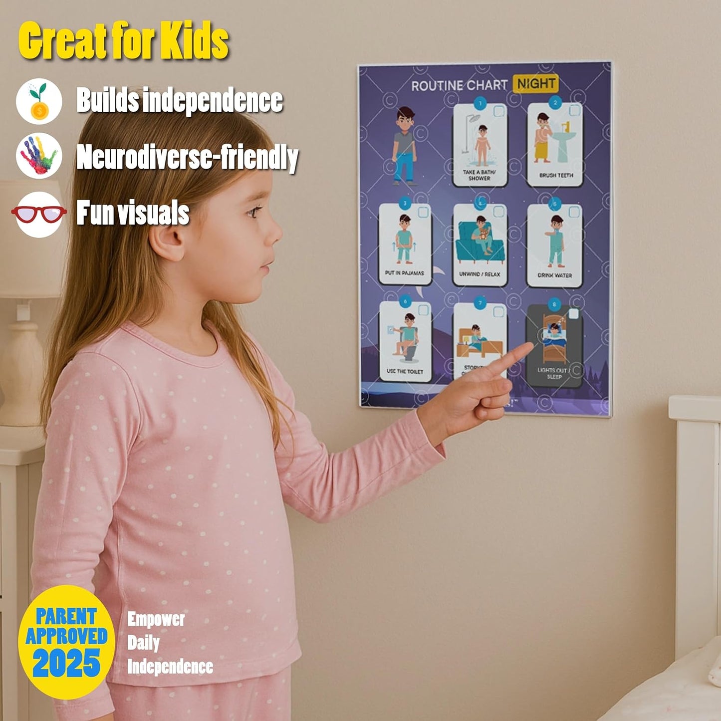 Morning Routine Chart for Kids – Step-by-Step Visual Schedule (9x12 Laminated) | Self-Care Educational Chart for Children, Special Needs & Autism – Morning Routine Support – English