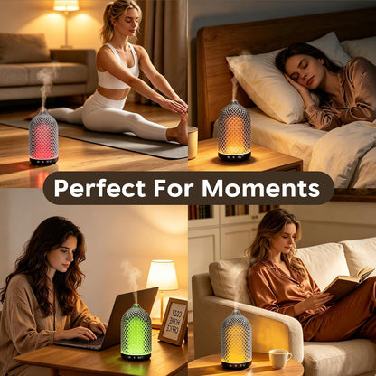 Essential Oil Diffuser 150ml, Glass Diffuser with Ultrasonic Small Humidifier, 7 Color Lights, 1/2/4H Timer, Quiet Auto Shut-Off Oil Diffuser for Bedroom, Home, Office (Silvery)