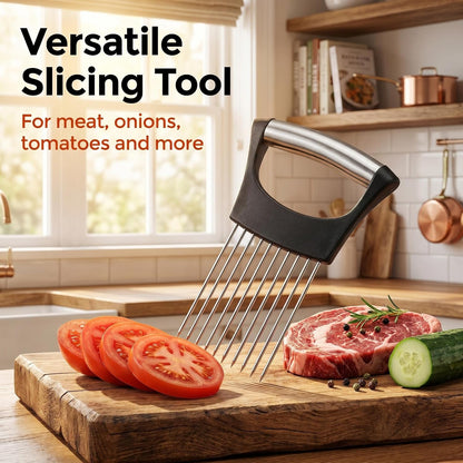Stainless Steel Vegetable Slicer Holder for Onion Tomato and Avocado | Rust-Resistant Stainless Steel, Non-Slip Grip, Dishwasher Safe, for Even Slicing of Onions, Tomatoes, Avocados, and Eggs.
