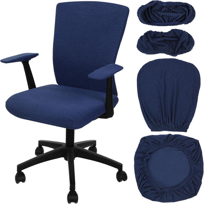 Tallew 4 Pcs Office Chair Covers Set Computer Universal Protective Stretchable Chair Seat Covers Desk Armrest Slipcovers Pads Office Cushion Backrest for Rotating (XL,Silver Gray)
