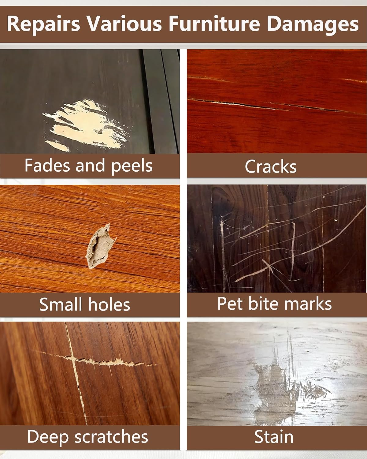 Wood Repair Kit - Scratch Repair Set of 21 - Wood Filler and Furniture Markers for Touching Up Hardwood Scratches, Holes, Cracks, Stains, Laminate Floor, Cabinets, and Tables