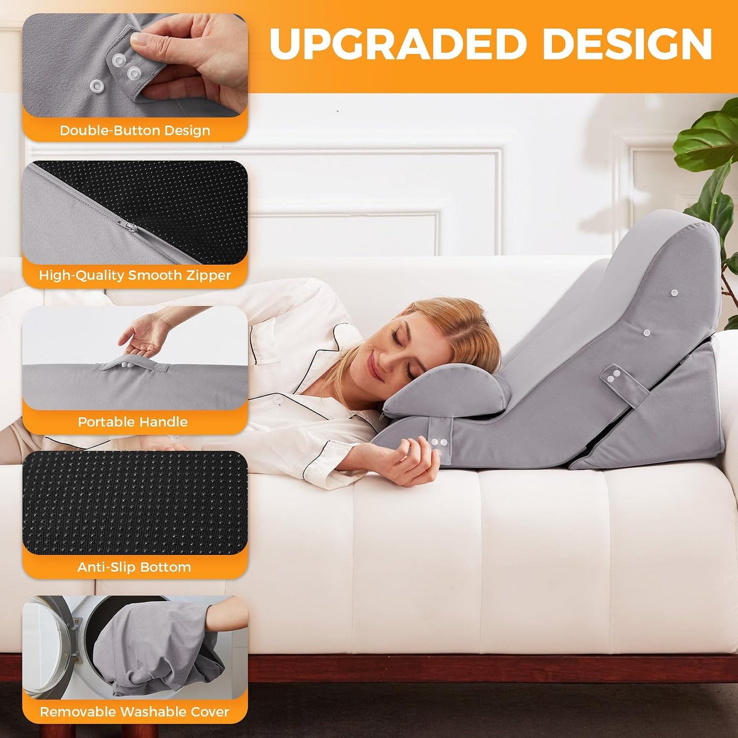 Ruqmuis 3PCS Wedge Pillow Set for After Surgery, Adjustable Back Pillow for Bed Sitting up, Acid Reflux, Bed Wedge Pillow Headboard for Sleeping & Snoring, Orthopedic Pillow for Post Surgery, White