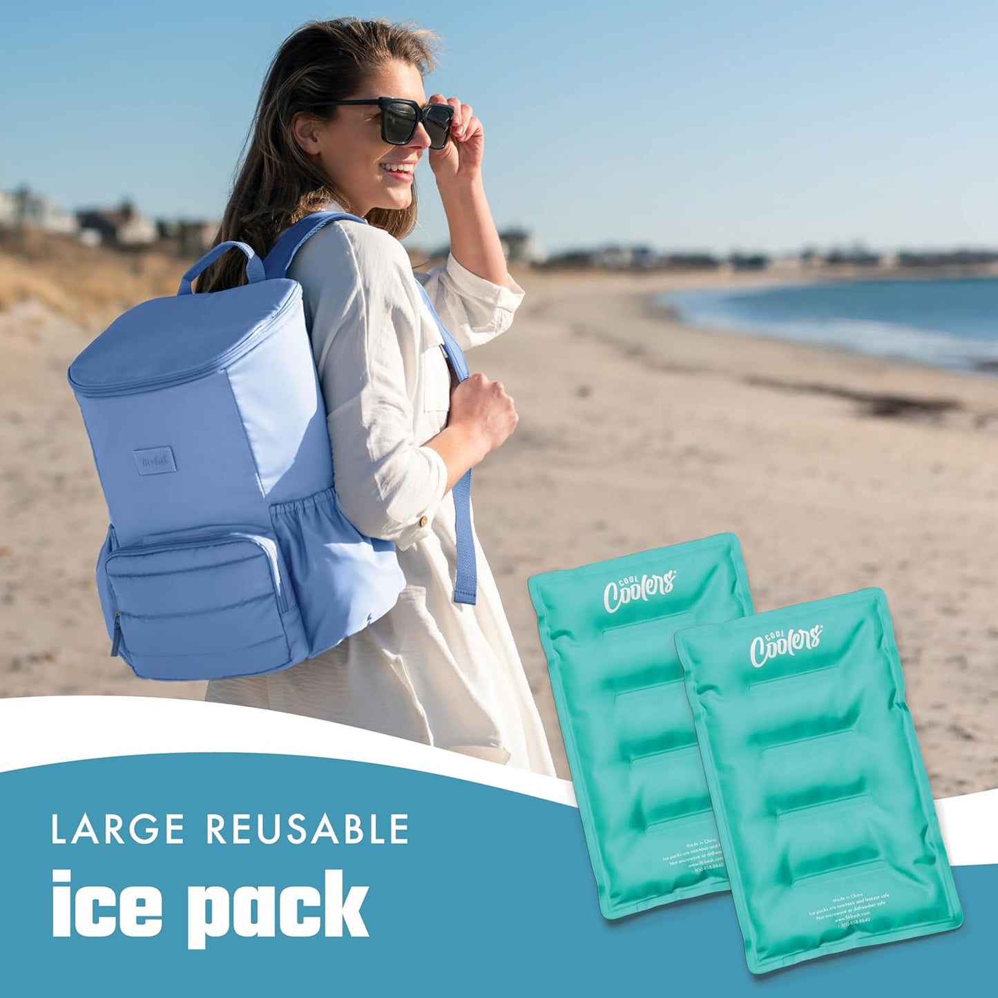 Cool Coolers by Fit & Fresh 2 Pack XL Soft Ice Packs for Cooler, Flexible Stretch Nylon, Lunch Box Ice Packs, Large Reusable Freezer Packs, Cornflower Blue