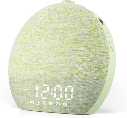 Geuuap Sunrise Alarm Clock White Noise Machine with Bluetooth Speaker,Khaki | 30 Soothing Sounds, 17 Dimmable lights, Simulated Sunrise, Backup Battery Memory, Auto-off Sleep Timer, Screen-Free Design