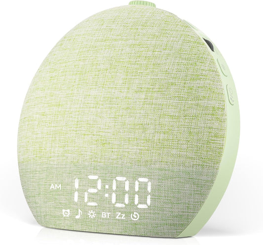 Geuuap Sunrise Alarm Clock White Noise Machine with Bluetooth Speaker,Khaki | 30 Soothing Sounds, 17 Dimmable lights, Simulated Sunrise, Backup Battery Memory, Auto-off Sleep Timer, Screen-Free Design