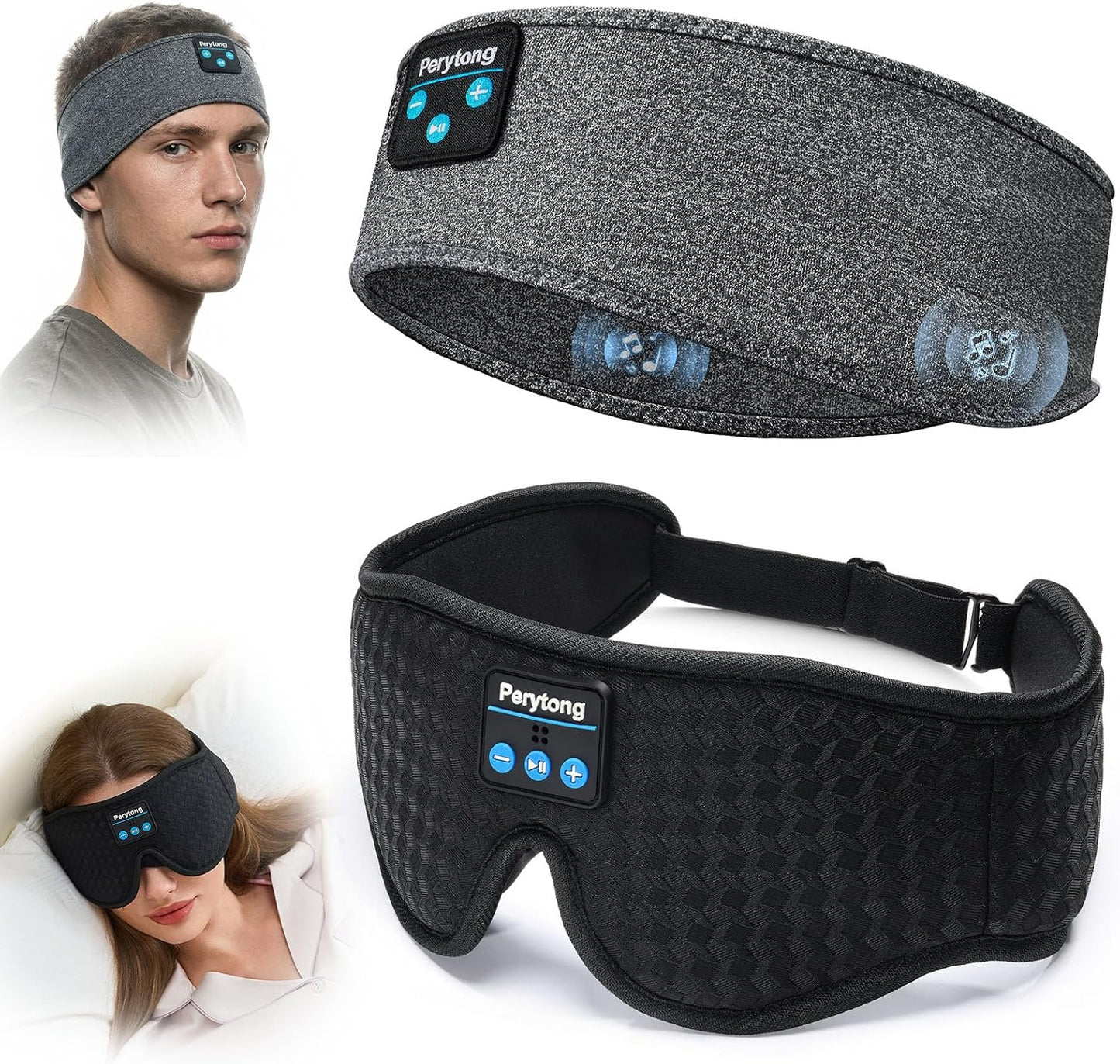 2-Pack Sleep Headphones & 3D Sleep Mask Set, Sleep Headband Headphone & Wireless Eye Mask with Ultra-Thin Speakers for Side Sleepers, Idea for Running, Workout, Insomniac, Travel, Meditation