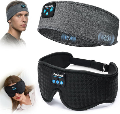 2-Pack Sleep Headphones & 3D Sleep Mask Set, Sleep Headband Headphone & Wireless Eye Mask with Ultra-Thin Speakers for Side Sleepers, Idea for Running, Workout, Insomniac, Travel, Meditation