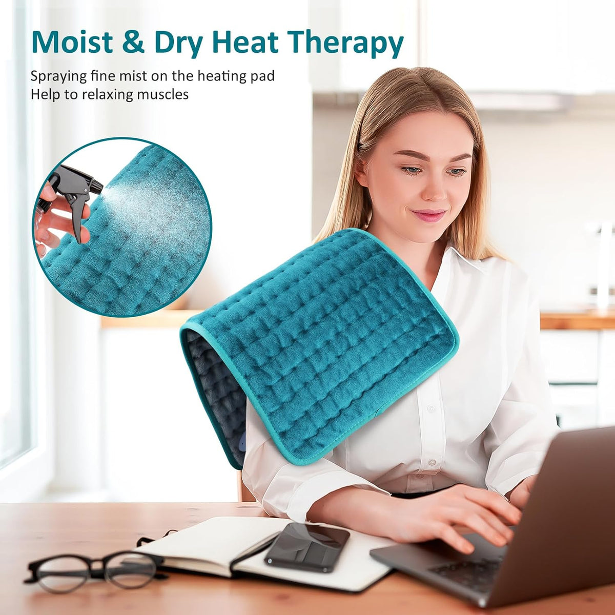 Heating pad for Back/Shoulder/Neck/Abdomen, Heating Pads for Period Cramps with 6 Fast Heating Settings, Auto-Off, Machine Wash, Birthday Gifts for Women Mom Men Dad, Extra Large 12"x24", Blue