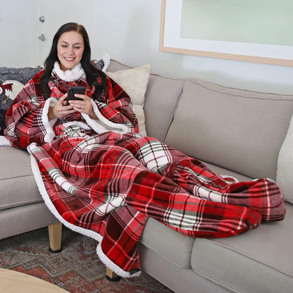 Catalonia Wearable Blanket with Sleeves & Foot Pocket for Adults | Soft Fleece Throw Wrap with Hands-Free Comfort, Perfect for Reading, TV Time & Relaxing, Christmas Gift for Women & Men