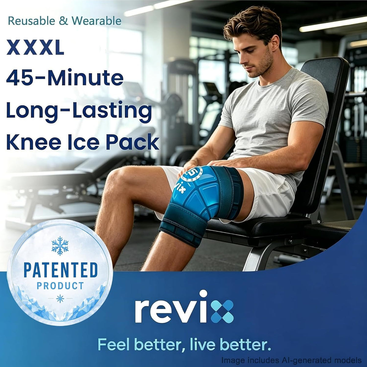 REVIX XXXL Knee Ice Pack Wrap for Meniscus & ACL, 45-Min Cold, 20"×10.7"