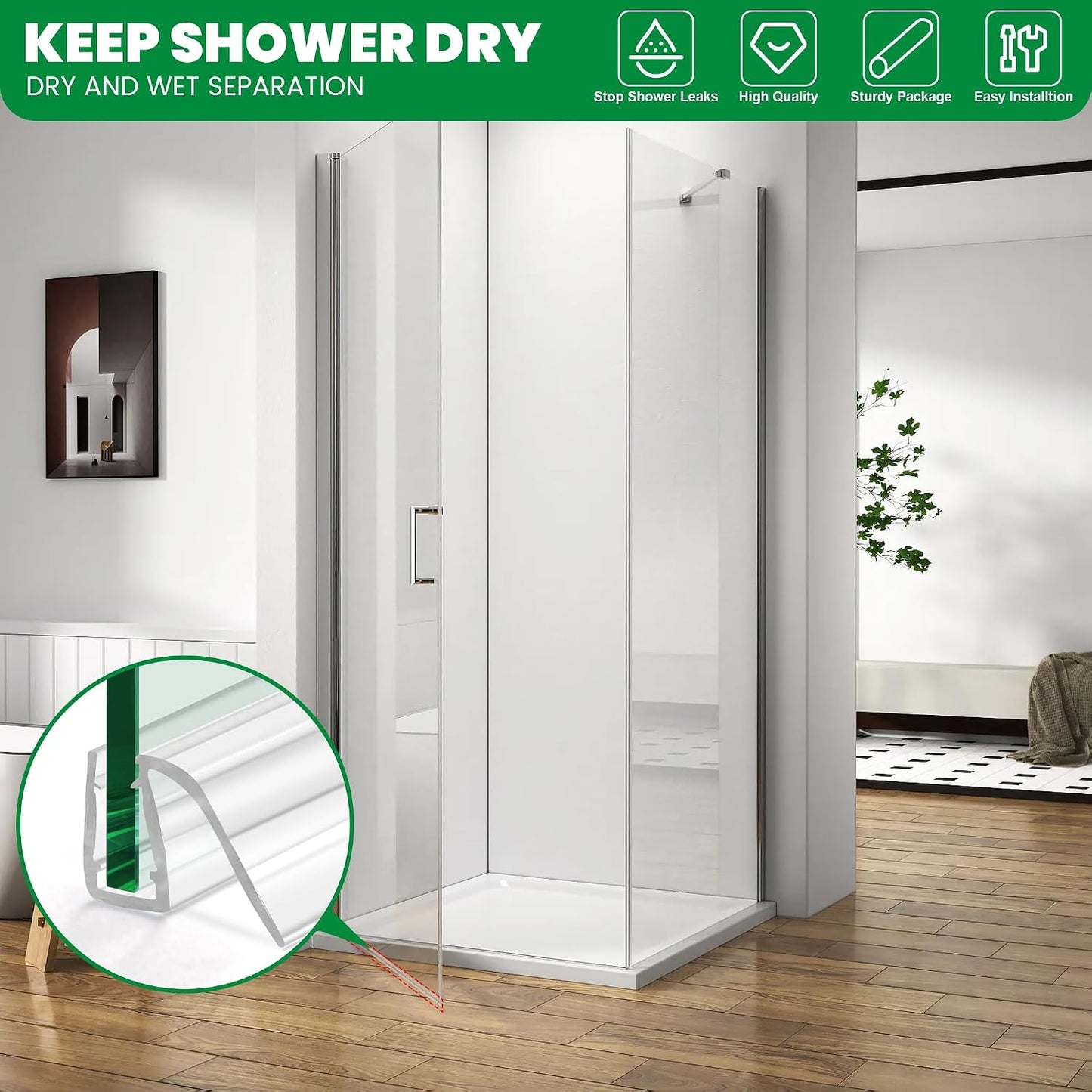 Bathroom Shower Glass Door Bottom Seal Strip, 2PCS 36 Inch Long Clear PVC Seal Strips for 5/16"(8mm) - 3/8"(10mm) Thick Framless Glass Door Panel