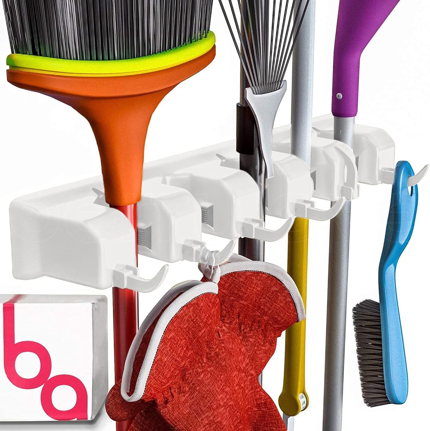 Broom Holder Wall Mount, Broom and Mop Organizer Wall Hanging Rack & Hanger | (Black) Broom Hanger Wall Mount, Mop and Broom Holder Wall Mount, Mop Holder, Hanger for Brooms and Mops, 5 Slots 6 Hooks