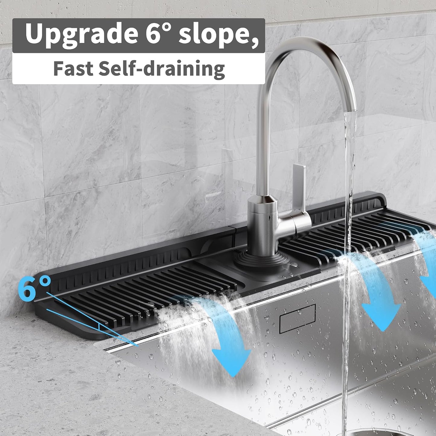 WAFT YEARN 24X5 Inch Silicone Durable Faucet Mat Kitchen Sink Splash Guard Draining Protector Tray Liner Absorbent Protective Counter Accessories For Sink Kitchen Bathroom Laundry Room Bar & RV Black