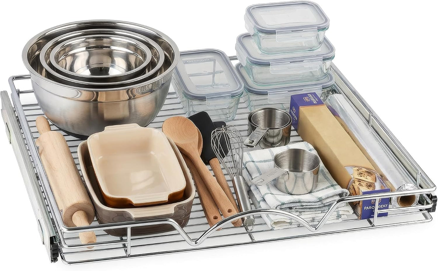 HOLDN’ STORAGE Pull Out Cabinet Organizer, 14”W x 21”D Cabinet Drawer | Heavy-Duty Caddy, Lifetime Limited Warranty, Steel Metal Cabinet Drawers, Chrome, Requires At Least 15-1/4” Cabinet Opening