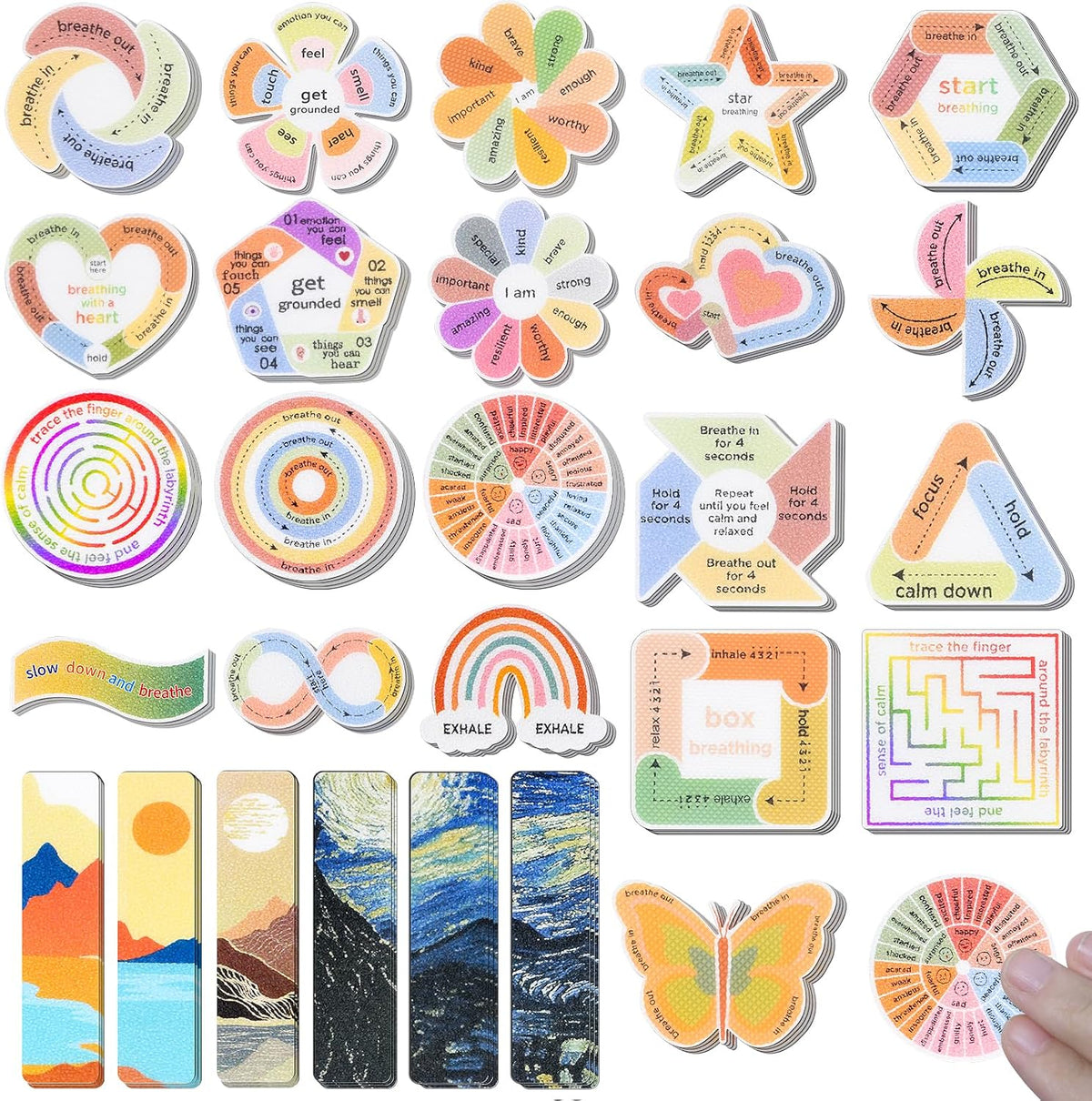 102 Pieces Sensory Stickers for Calm, 2 Texture Styles, Anxiety Relief