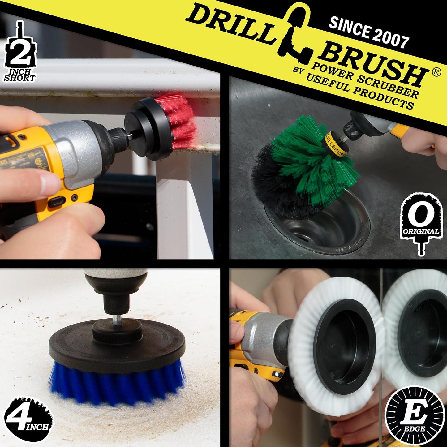 Yellow Drill Brush Attachments for Cleaning Shower, Grout Lines, Bathroom | Grout Cleaner Drillbrush Kit - Rotary Scrub Brush Tile Cleaner Drill Attachment for Crevices - Bathroom Tile Scrubber Set