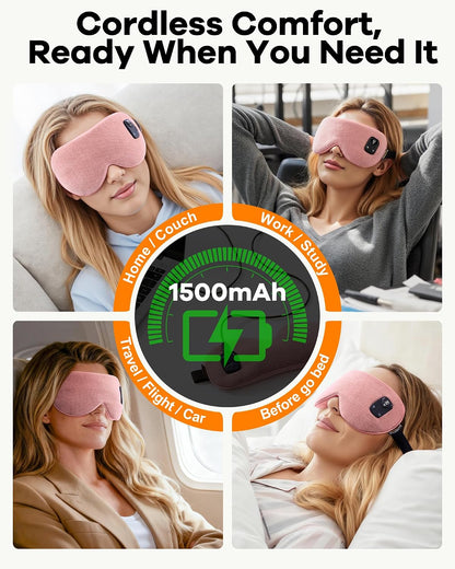 Cordless Heated Eye Mask for Dry, Tired Eyes, Hot Compress with Flaxseed Nose Bridge for Better Blackout & Focused Warmth, Rechargeable Warm 3 Heat Levels, 4 Timers, No Microwave Needed, Pink
