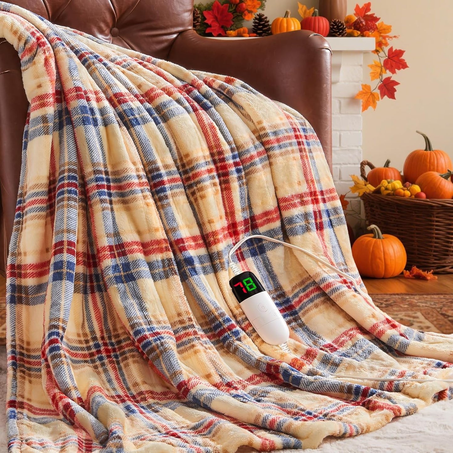 Heated Blanket Electric Throw 50X60 Heating Blanket with 10 Heating Levels 8 Hours Auto Off, Blue Plaid Sherpa Blankets Winter Warmer, Home Decor for Couch Bed Office,Gifts for Mom, Women,Washable
