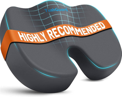 TushGuard Seat Cushion for Office Chair, Memory Foam Chair Cushion, Black | Office Chair Cushion for Car, Airplane - Chair Pad, Butt Pillow for Long Sitting Sciatica, Hip, Coccyx,Tailbone Pain Relief