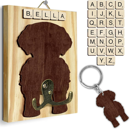 Dog Leash Holder Wall Mount, Pet Harness Hanger with Scrabble Letters, Dog Collar Organizer for Entryway, Memorial Cat Leash Holder for Wall, Pet Loss Gifts, Keepsake, Home Decor PF212-NAT