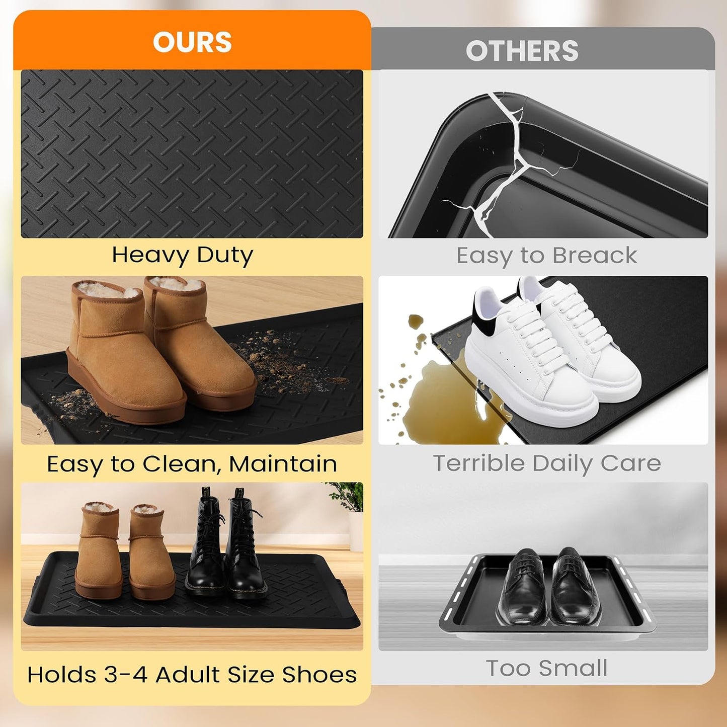 Boot Tray TPE Rubber Shoe Mat Tray for Entryway with Shoes Brush Large Boot mat Tray Multi-Purpose for Indoor or Outdoor Entryway Mat Shoe Cleaning Mat Entryway Shoe Storage 16.1x28.3Inches (Black)