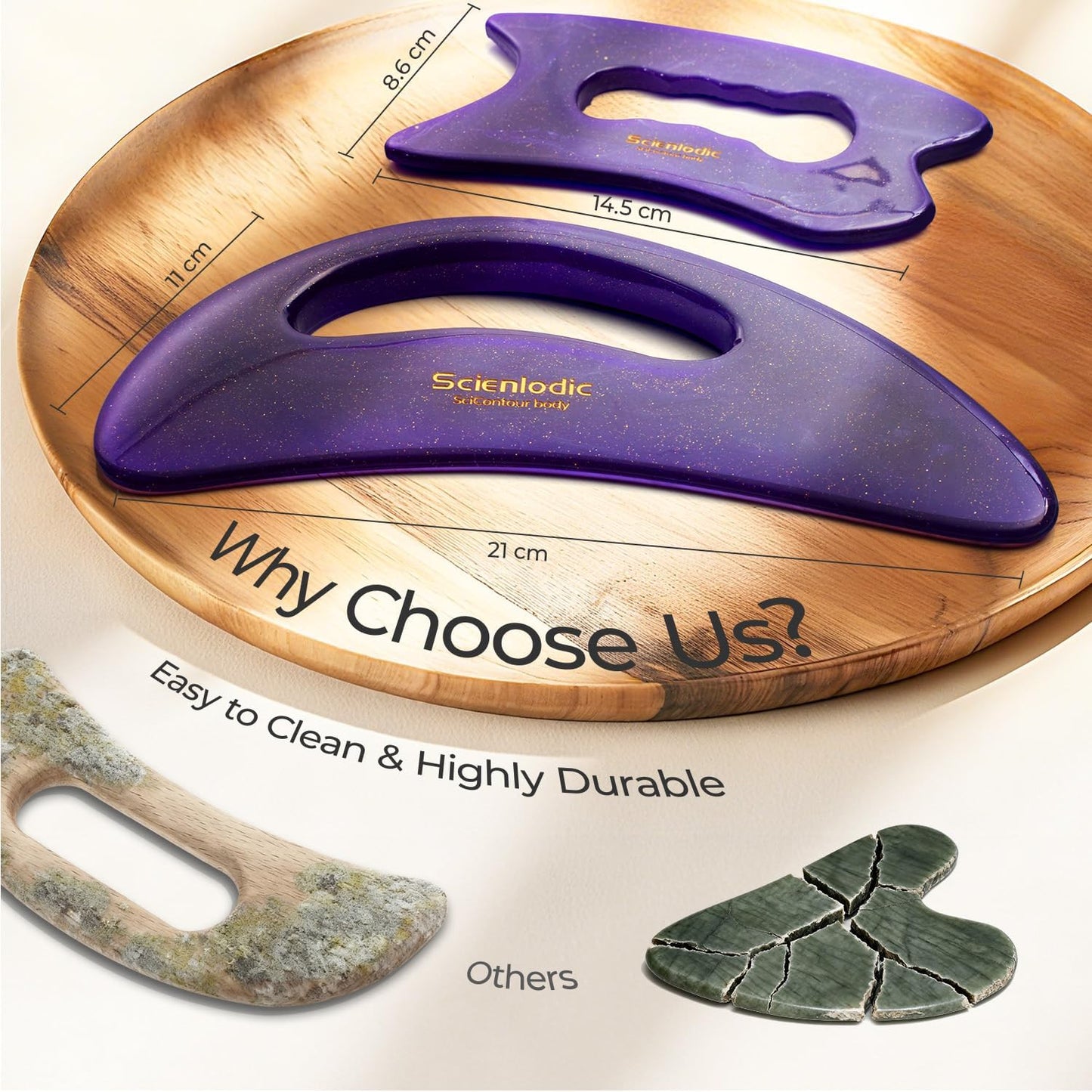 Scienlodic Gua Sha Massage Tool with Handle (Resin) Larger Guasha Scraping Tool for Back Neck Face Leg Massage, Lymphatic Drainage, Cellulite Remove - Large