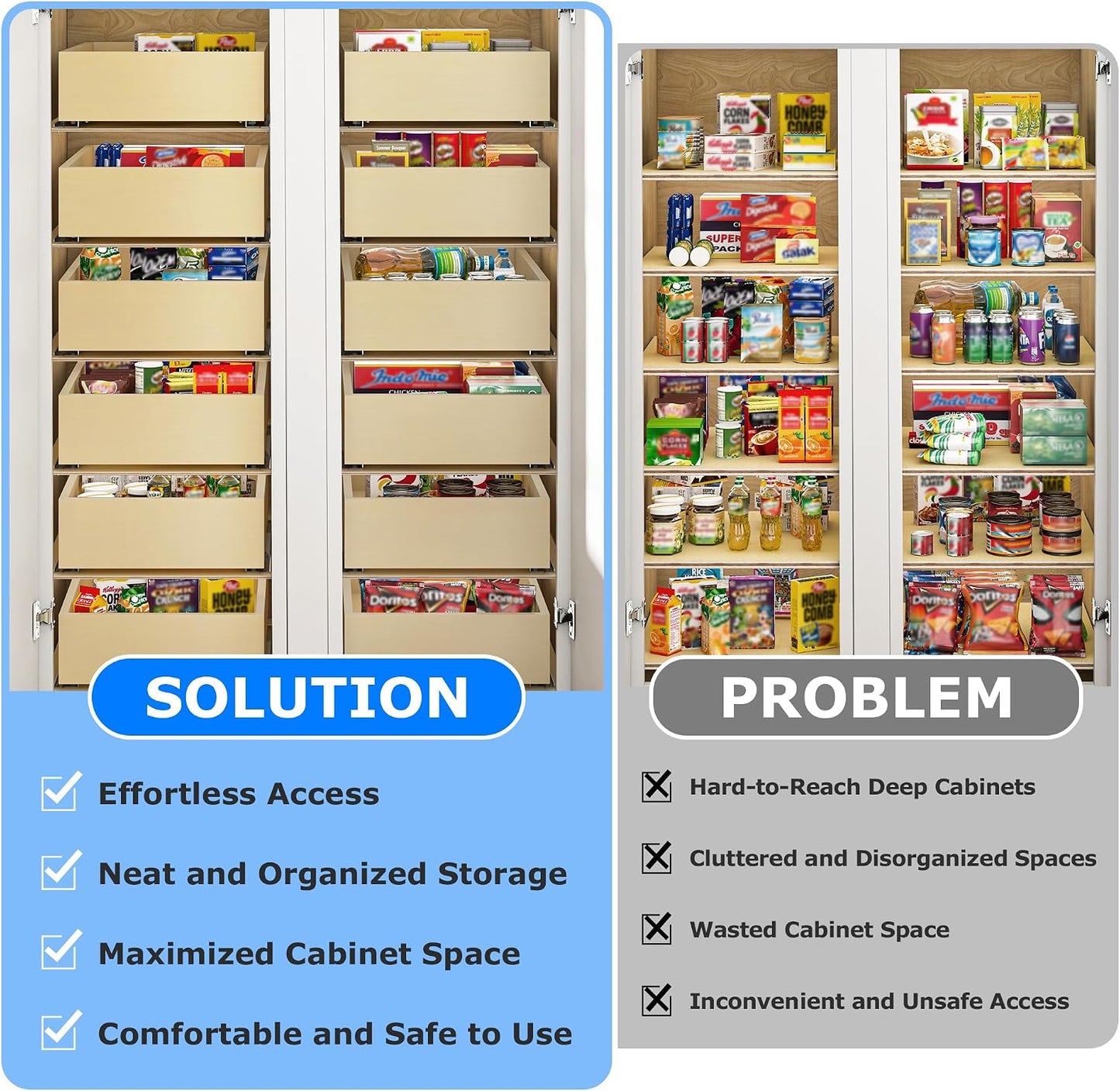 WelFurGeer Soft Close Pull Out Cabinet Organizer, 26" W x 22" D Pull Out Drawer for Cabinet, Bottom Mount Pull Out Drawers for Kitchen Cabinets, Smooth Slide-Out Shelves for Home Kitchen Organization