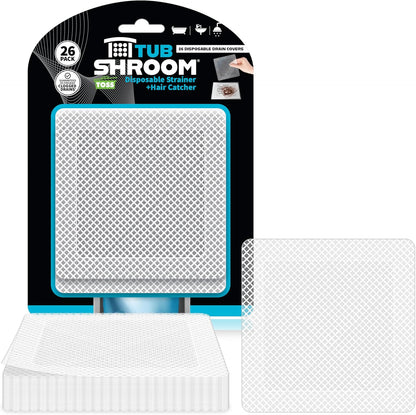 TubShroom 26 Pack Square Disposable Drain Cover - Hair Catcher Mesh Sticker Strainers for Shower Bathtub and Bathroom - Hair Catcher Sticker Drain Protector - Half Year Supply