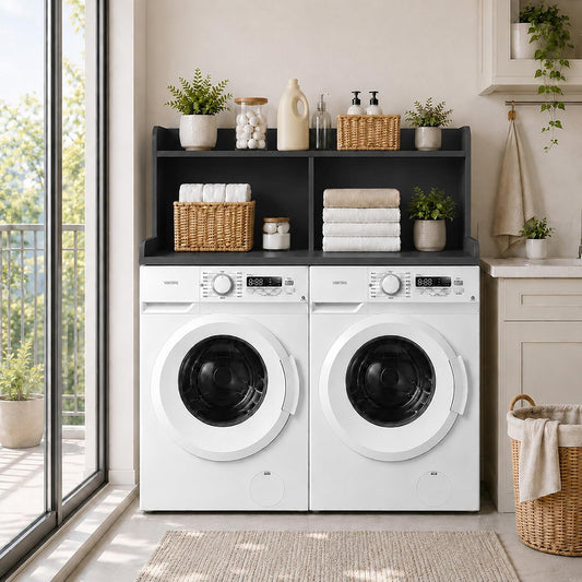 Royxen Washer Dryer Countertop with Extra Tall Shelf, 19" Height Washer and Dryer Topper, Laundry Countertop with Non-Slip Pads, Universal Fit for Laundry Room Organization, Walnut