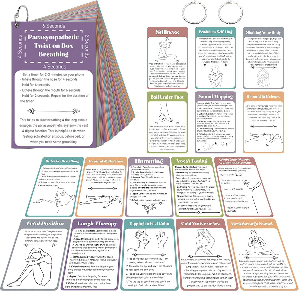 32 Pcs Somatic Therapy Exercise Cards 5.9 x 4 Inches Mindfulness Cards Coping Skills for Nervous System Regulation, Relieve Anxiety, Reconnect with Your Body, and Find Comfort