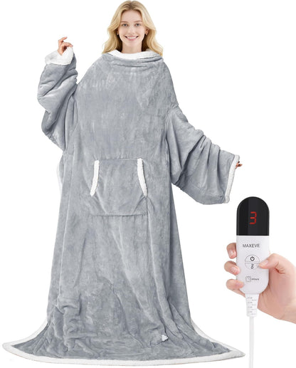 MAXEVE Heated Wearable Blanket with Foot Pocket & Sleeves Electric Snuggle