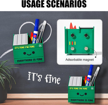 Tian Zhun Dumpster Fire Pencil Holder Funny Magnetic Pen Holder Strong Magnets to Store Marker Pencil Organizer for Refrigerator Whiteboard Locker Home Office or Hospital